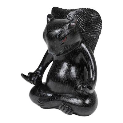 Alternate image for Hand-Carved Black Suar Wood Squirrel Statuette from Bali Prudent Master at Night