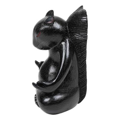 Alternate image for Hand-Carved Black Suar Wood Squirrel Statuette from Bali Prudent Master at Night