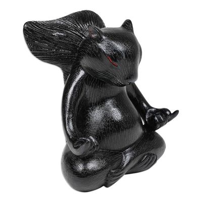 Alternate image for Hand-Carved Black Suar Wood Squirrel Statuette from Bali Prudent Master at Night