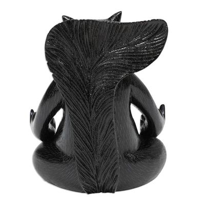 Alternate image for Hand-Carved Black Suar Wood Squirrel Statuette from Bali Prudent Master at Night