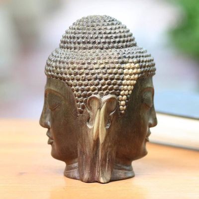 Alternate image for Hibiscus Wood Two-Sided Buddha Sculpture Double-Faced Buddha