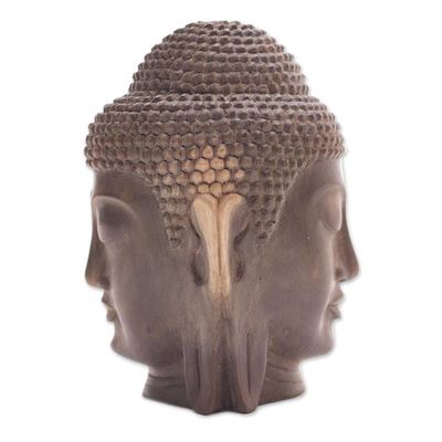 Alternate image for Hibiscus Wood Two-Sided Buddha Sculpture Double-Faced Buddha