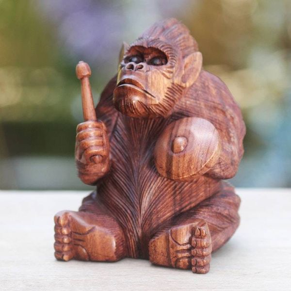 Alternate image for Vivid Wood Sculpture Carved by Hand Orangutan Plays the Kempur