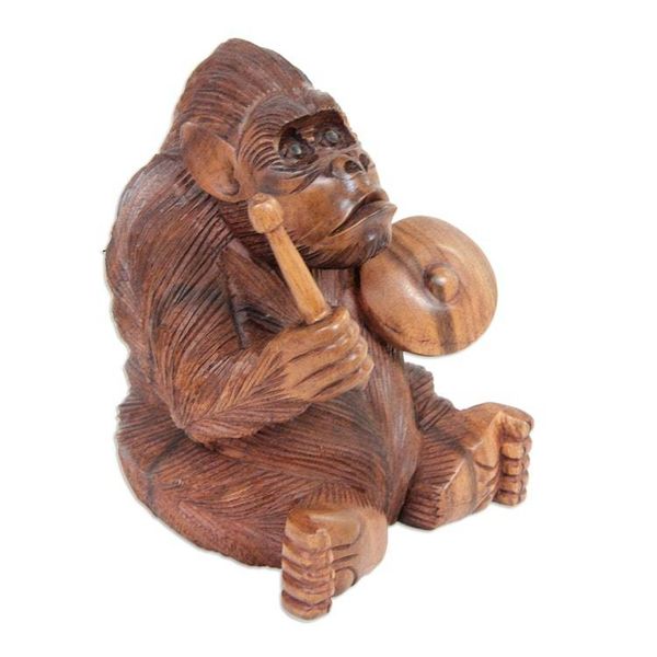 Alternate image for Vivid Wood Sculpture Carved by Hand Orangutan Plays the Kempur