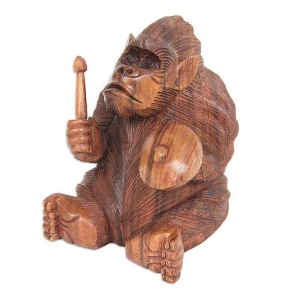 Alternate image for Vivid Wood Sculpture Carved by Hand Orangutan Plays the Kempur