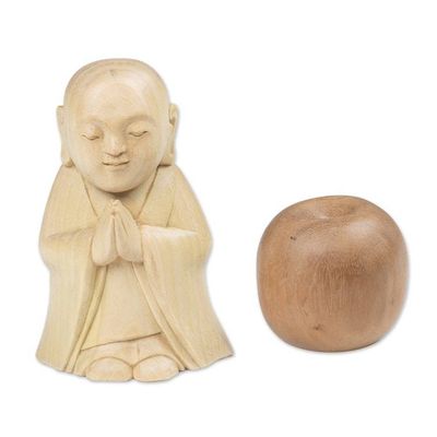Alternate image for Balinese-Made Hand-Carved Crocodile Wood Jizo Sculpture Soul Protector
