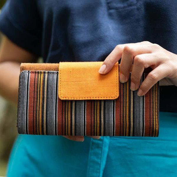 Alternate image for Striped Faux-Leather Accented Cotton Wallet in Warm Hues Lily  Fall