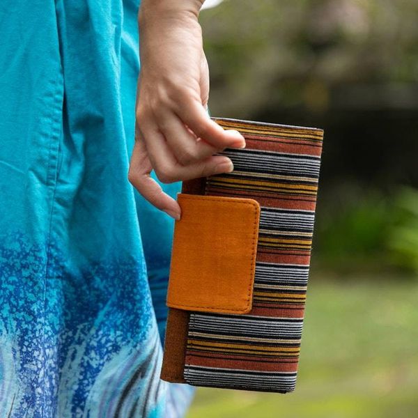 Alternate image for Striped Faux-Leather Accented Cotton Wallet in Warm Hues Lily  Fall