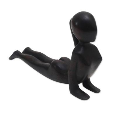 Alternate image for Signed Wood Statuette of Yoga Cobra Pose in Black Cobra Yoga