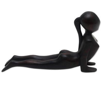 Alternate image for Signed Wood Statuette of Yoga Cobra Pose in Black Cobra Yoga