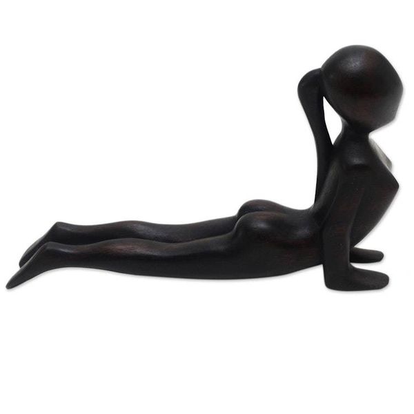 Alternate image for Signed Wood Statuette of Yoga Cobra Pose in Black Cobra Yoga