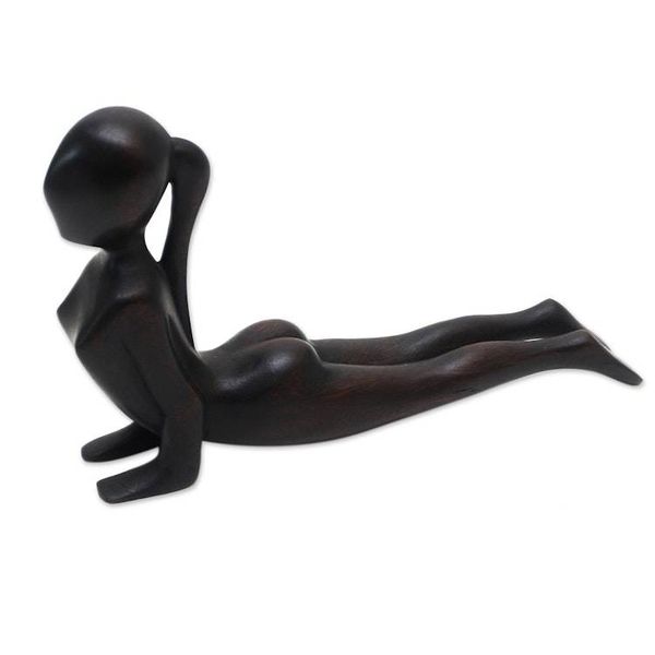 Alternate image for Signed Wood Statuette of Yoga Cobra Pose in Black Cobra Yoga