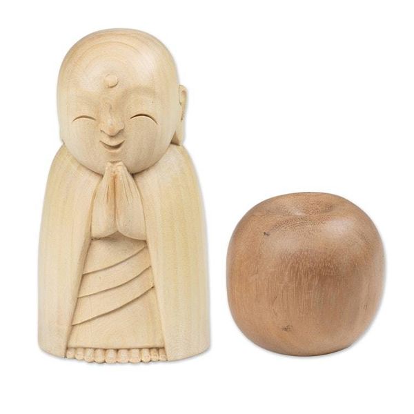 Alternate image for Hand-Carved Buddhist Jizo-Themed Crocodile Wood Sculpture Gentle Jizo