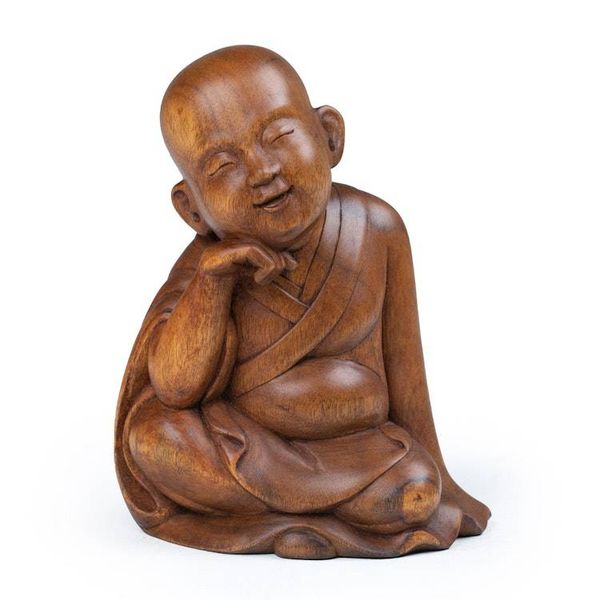 Alternate image for Polished Hand-Carved Suar Wood Buddha Sculpture from Bali Smiling Sage