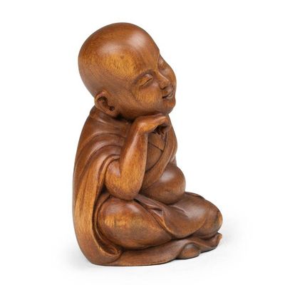 Alternate image for Polished Hand-Carved Suar Wood Buddha Sculpture from Bali Smiling Sage