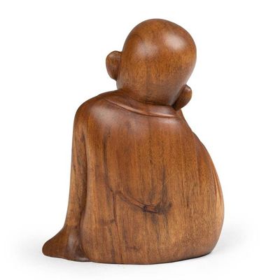 Alternate image for Polished Hand-Carved Suar Wood Buddha Sculpture from Bali Smiling Sage