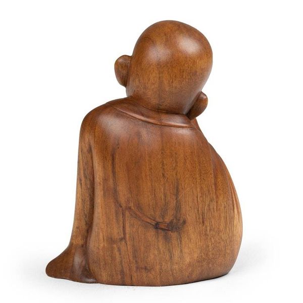 Alternate image for Polished Hand-Carved Suar Wood Buddha Sculpture from Bali Smiling Sage
