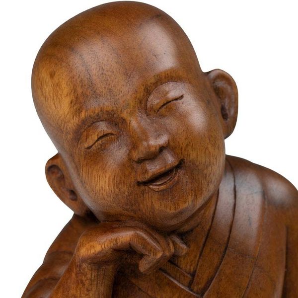 Alternate image for Polished Hand-Carved Suar Wood Buddha Sculpture from Bali Smiling Sage