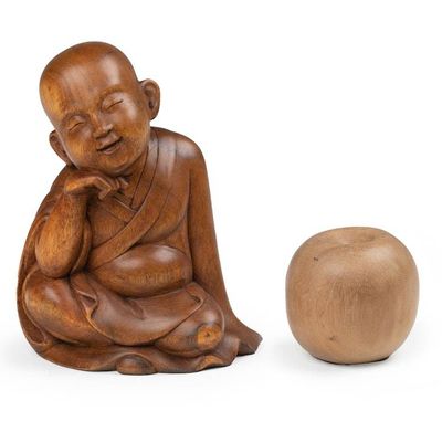 Alternate image for Polished Hand-Carved Suar Wood Buddha Sculpture from Bali Smiling Sage