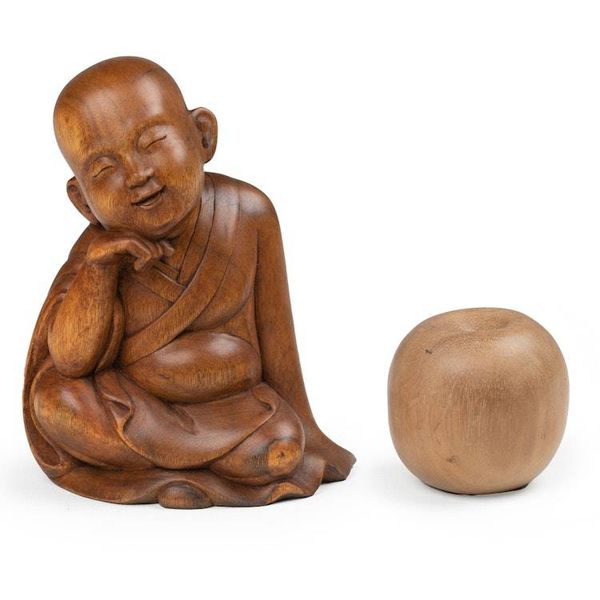 Alternate image for Polished Hand-Carved Suar Wood Buddha Sculpture from Bali Smiling Sage