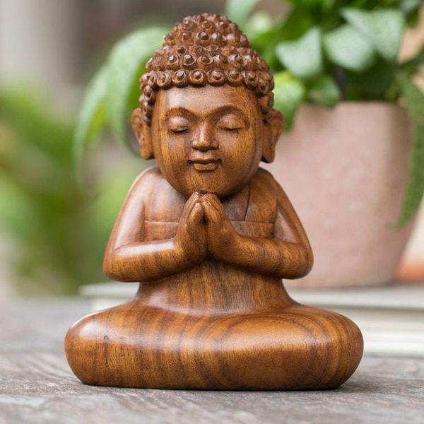 Alternate image for Artisan-Made Polished Suar Wood Buddha Sculpture from Bali Buddha Curls