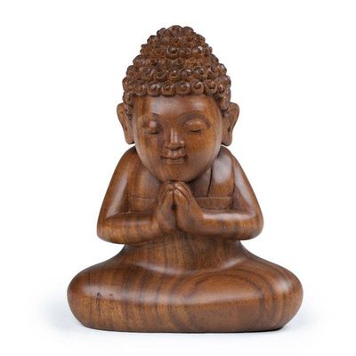 Alternate image for Artisan-Made Polished Suar Wood Buddha Sculpture from Bali Buddha Curls