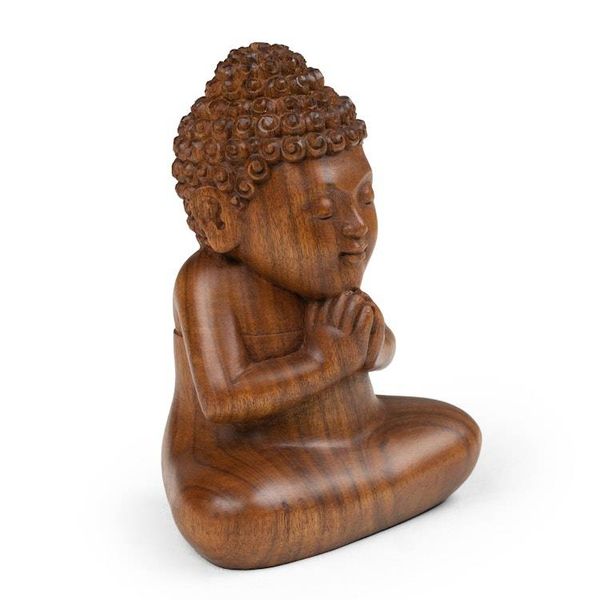 Alternate image for Artisan-Made Polished Suar Wood Buddha Sculpture from Bali Buddha Curls