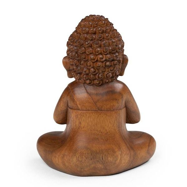 Alternate image for Artisan-Made Polished Suar Wood Buddha Sculpture from Bali Buddha Curls