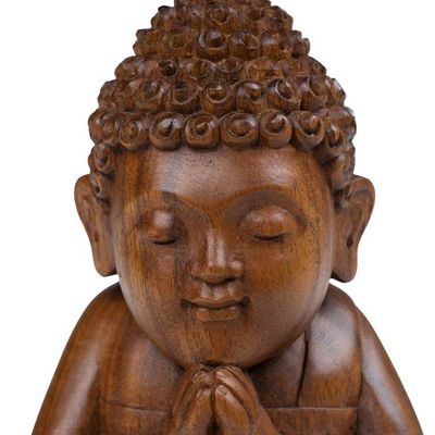 Alternate image for Artisan-Made Polished Suar Wood Buddha Sculpture from Bali Buddha Curls