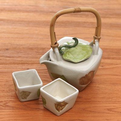 Alternate image for Hand Crafted Stoneware Tea Service Set for 2 Hibiscus Leaves