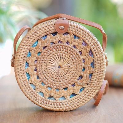 Alternate image for Round Bamboo and Faux Leather Sling Bag Braided Day in Natural