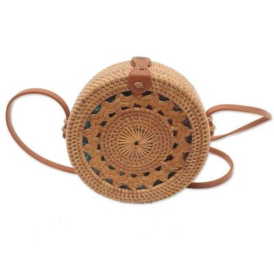 Alternate image for Round Bamboo and Faux Leather Sling Bag Braided Day in Natural