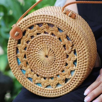 Alternate image for Round Bamboo and Faux Leather Sling Bag Braided Day in Natural