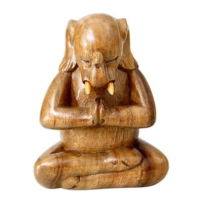 Alternate image for Handcrafted Wood Hindu Sculpture Sitting Ganesha
