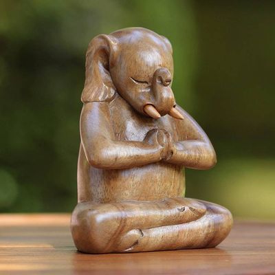 Alternate image for Handcrafted Wood Hindu Sculpture Sitting Ganesha