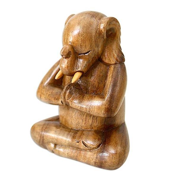 Alternate image for Handcrafted Wood Hindu Sculpture Sitting Ganesha