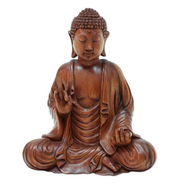 Alternate image for Meditative Suar Wood Buddha Sculpture from Indonesia Enlightened Buddha