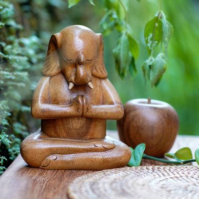 Alternate image for Handcrafted Wood Hindu Sculpture Sitting Ganesha