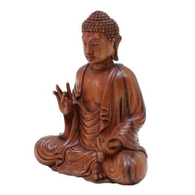 Alternate image for Meditative Suar Wood Buddha Sculpture from Indonesia Enlightened Buddha