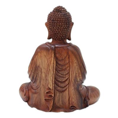 Alternate image for Meditative Suar Wood Buddha Sculpture from Indonesia Enlightened Buddha
