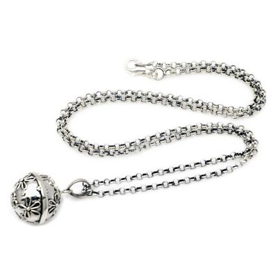Alternate image for Sterling Silver Daisy Theme Harmony Ball Necklace 18 in Delighted Daisies