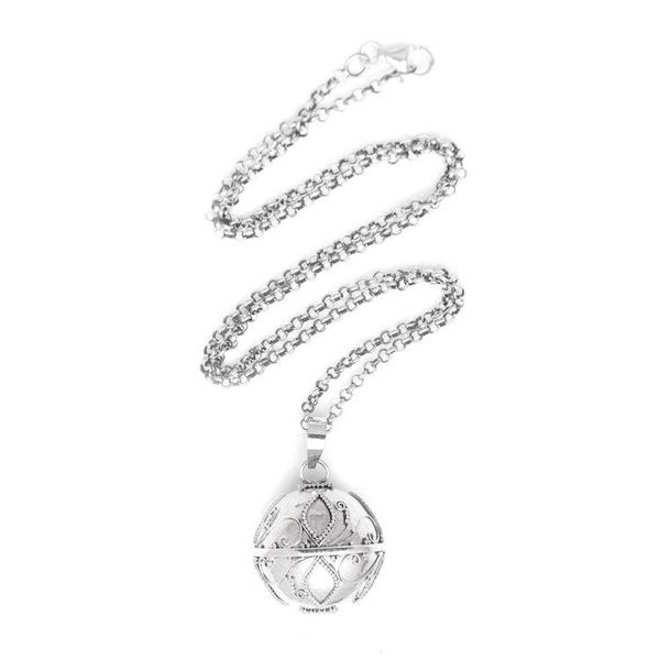 Alternate image for Balinese Silver Harmony Ball Necklace with Leaf Motifs Leaves of Life