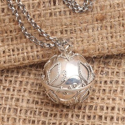Alternate image for Balinese Silver Harmony Ball Necklace with Leaf Motifs Leaves of Life