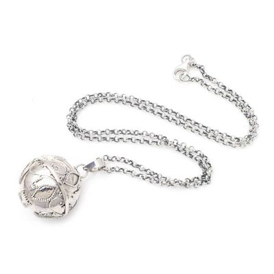 Alternate image for Balinese Silver Harmony Ball Necklace with Leaf Motifs Leaves of Life