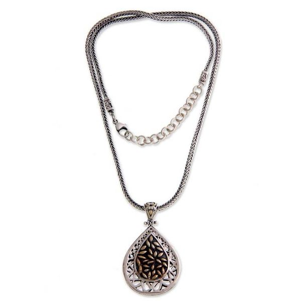 Alternate image for Sterling Silver and Gold Accent Pendant Necklace Grains of Rice