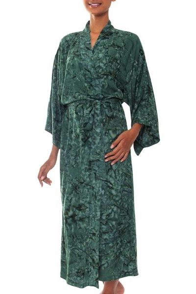 Alternate image for Womens Hand Made Batik Patterned Robe Green Destiny