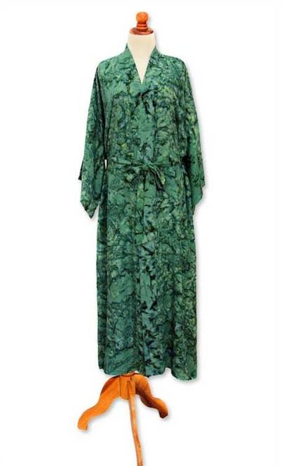 Alternate image for Womens Hand Made Batik Patterned Robe Green Destiny