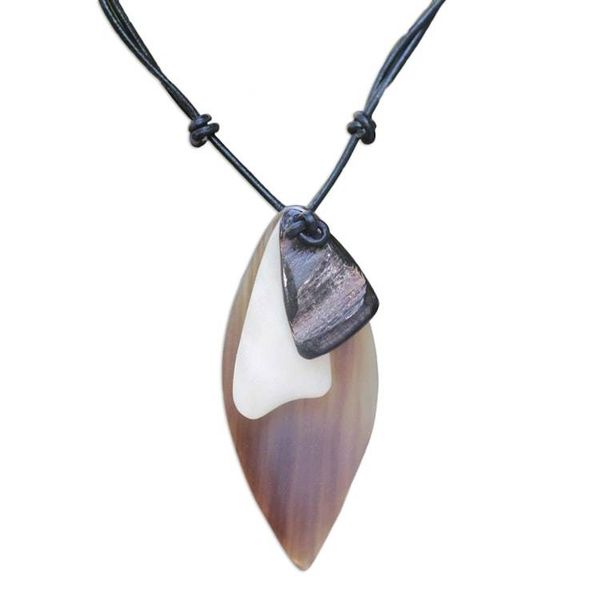 Alternate image for Artisan Crafted Mens Horn Pendant Necklace Shield