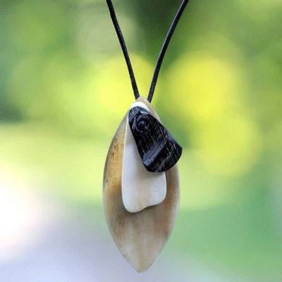 Alternate image for Artisan Crafted Mens Horn Pendant Necklace Shield