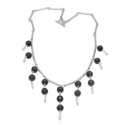 Alternate image for Cultured Freshwater Pearl and Black Onyx Waterfall Necklace Eclipse Queen